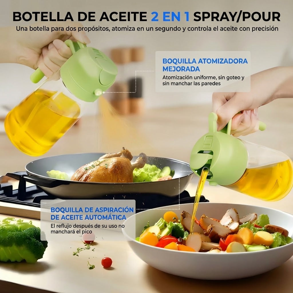 Dispensador de Aceite 2 en 1 | Rocía, Vierte y Cocina sin Desperdiciar