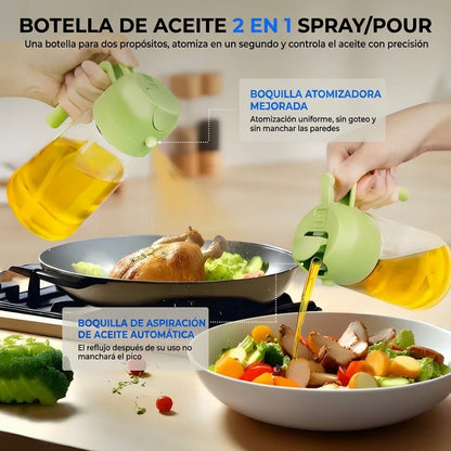 Dispensador de Aceite 2 en 1 | Rocía, Vierte y Cocina sin Desperdiciar
