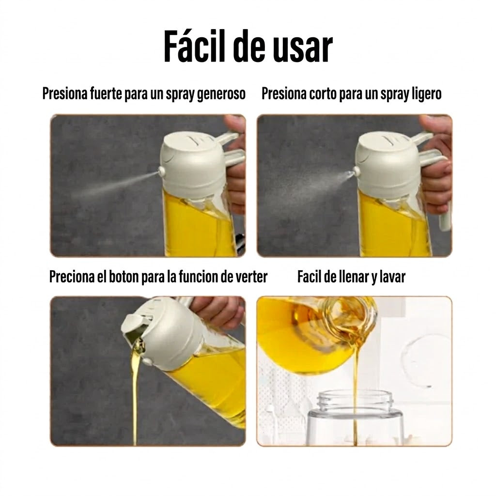 Dispensador de Aceite 2 en 1 | Rocía, Vierte y Cocina sin Desperdiciar