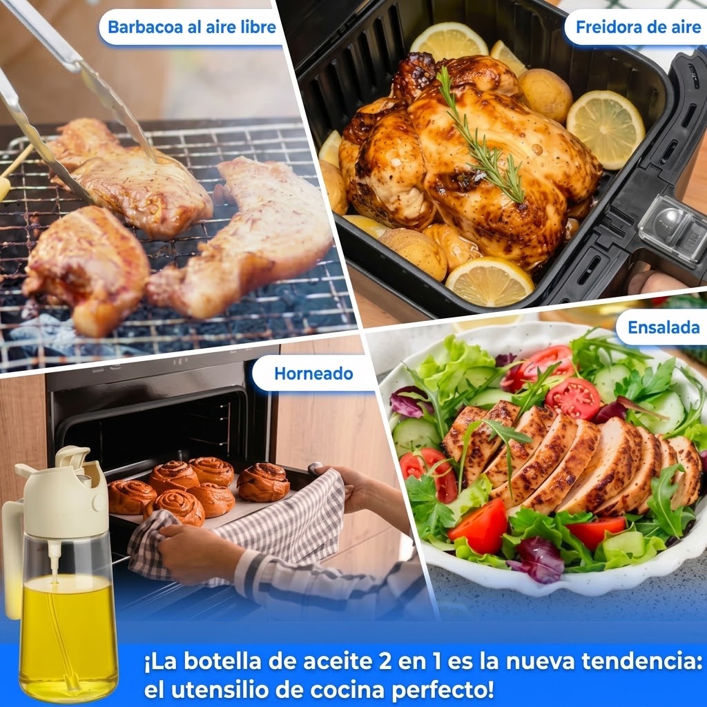 Dispensador de Aceite 2 en 1 | Rocía, Vierte y Cocina sin Desperdiciar
