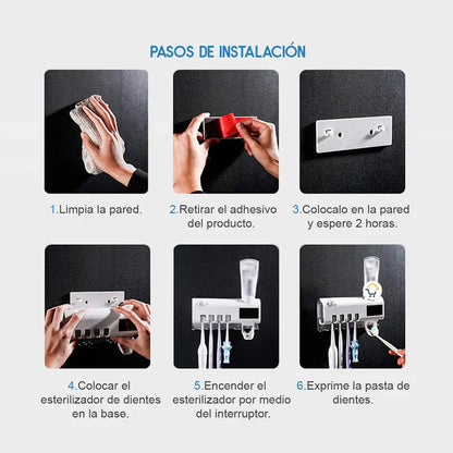 Porta Cepillos Dental con Esterilizador y Dispensador Automático